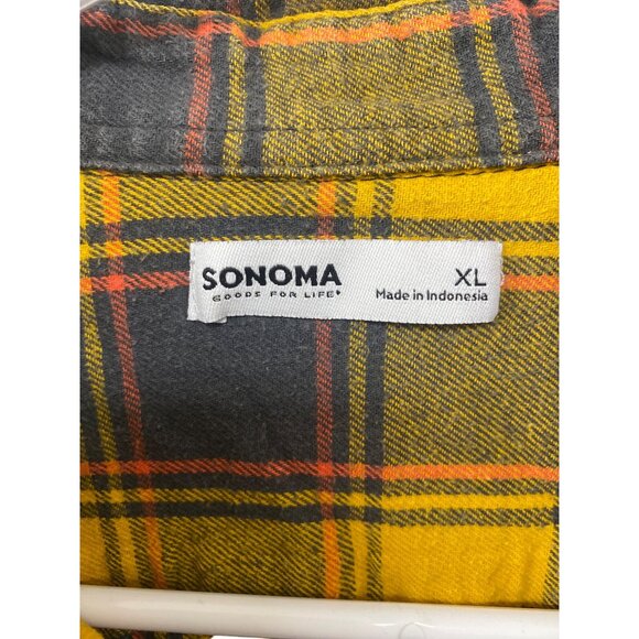 Sonoma Yellow & Blue Plaid Button-Down Flannel Shirt XL Mens Comfortable Casual - Picture 2 of 4